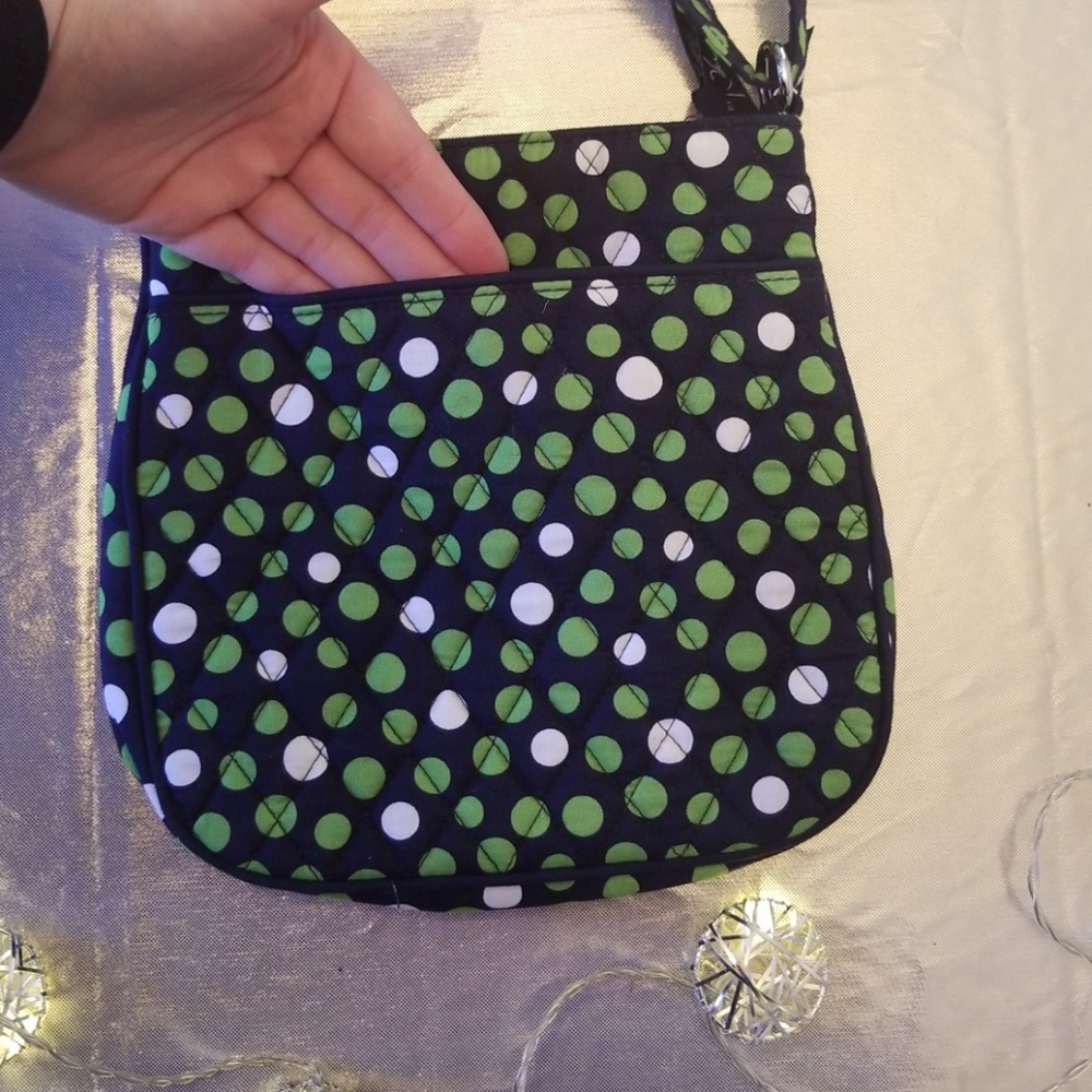 Vera Bradley Crossbody Navy with White and Green Polkadots Purse - Picture 3 of 6